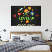 レベルアップ ゲーマーキャンバス - ピクセルレトロ壁画 キャンバスプリント (インサイチュ (寝室))