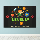 レベルアップ ゲーマーキャンバス - ピクセルレトロ壁画 キャンバスプリント (インサイチュ (ウッドフロア))