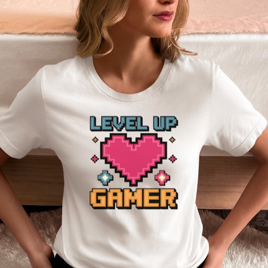 レベルアップ ゲーマーピクセルハート Tシャツ