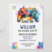 レベルアップ ゲーマー誕生日招待状 - ネオンゲーム 招待状 (正面)