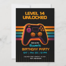 レベルアップ ゲーマー 誕生日 招待状 - ネオン ゲーム