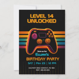 レベルアップ ゲーマー 誕生日 招待状 - ネオン ゲーム