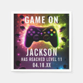 レベルアップ！ネオンビデオゲーム誕生日パーティー スタンダードカクテルナプキン (正面)