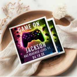 レベルアップ!ネオンビデオゲーム誕生日パーティー スタンダードカクテルナプキン