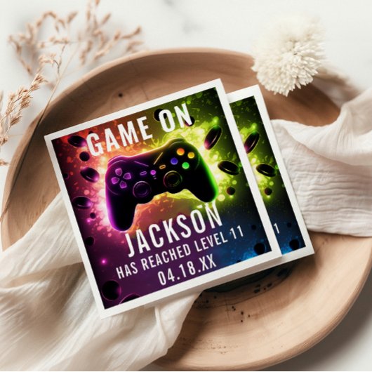 レベルアップ！ネオンビデオゲーム誕生日パーティー スタンダードカクテルナプキン