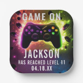 レベルアップ!ネオンビデオゲーム誕生日パーティー ペーパープレート (正面)