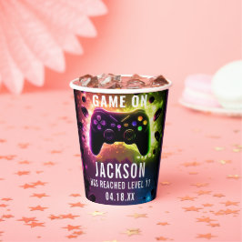 レベルアップ!ネオンビデオゲーム誕生日パーティー 紙コップ