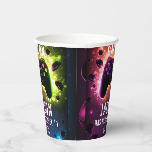 レベルアップ!ネオンビデオゲーム誕生日パーティー 紙コップ (右)