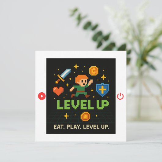 レベルアップ バースデーカード - ピクセルゲーマーフラットカード (スタンド正面)