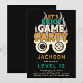 レベルアップ ビデオゲーム バースデーパーティー 招待状 (正面/裏面)