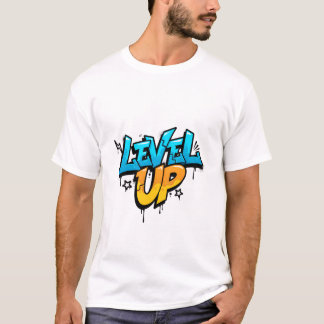 レベルアップ ブルー オレンジ 3D グラフィティ ゲーム Tシャツ