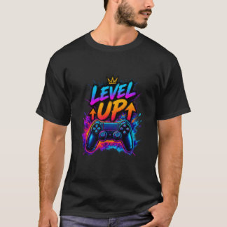 レベルアップ - 大胆なゲーミング＆モチベーショナル・タイポグラフィ Tシャツ