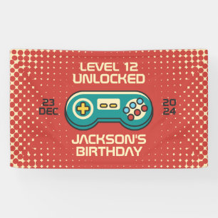 レベルアンロックレトロゲーマーボーイ10代のバースデーパーティー 横断幕
