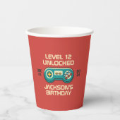 レベルアンロックレトロゲーマーボーイ10代のバースデーパーティー 紙コップ (正面)
