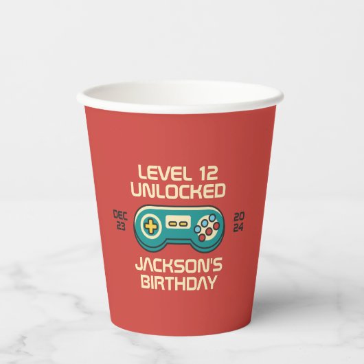 レベルアンロックレトロゲーマーボーイ10代のバースデーパーティー 紙コップ (正面)