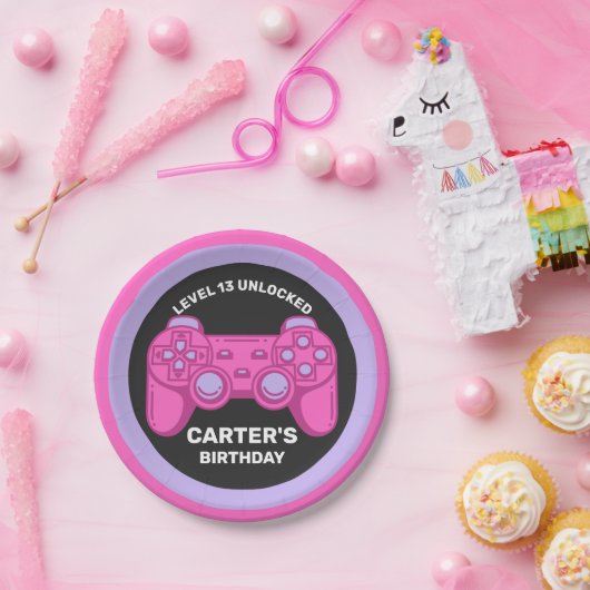レベルアンロック誕生日ゲーマーパーソナライズされた紙P ペーパープレート (パーティー)