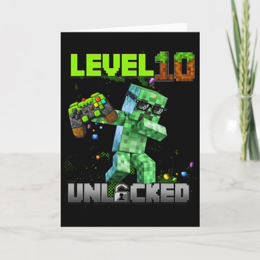 レベル10の解放 - バースデーボーイピクセルゲーマー10歳 カード (正面)