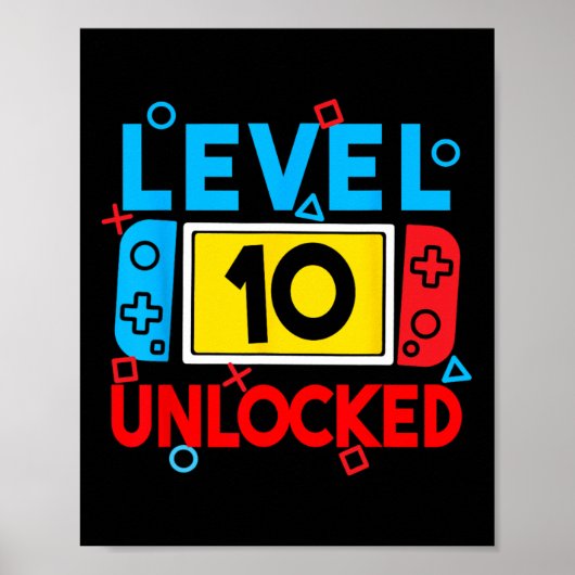 レベル10アンロックゲーマー10歳の誕生日ビデオゲームB ポスター (正面)