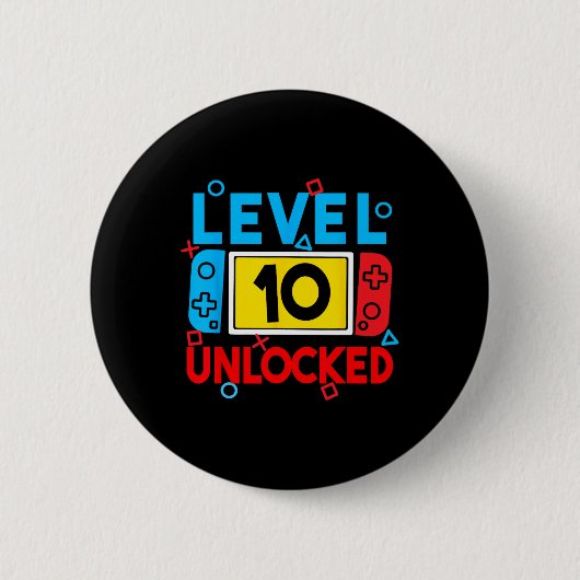 レベル10アンロックゲーマー 10歳の誕生日ビデオゲーム B 缶バッジ (正面)