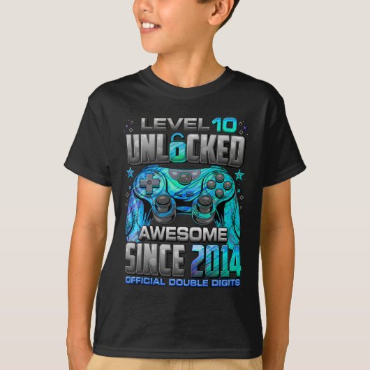 レベル10アンロック 2014年からスゴイ 10歳の誕生日 Tシャツ (正面)