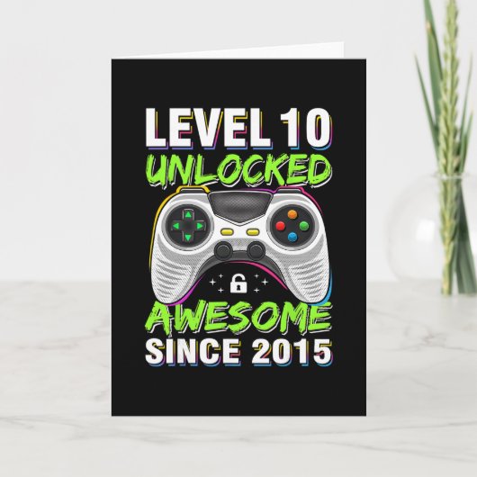レベル10アンロック 2015年からスゴイ 10歳の誕生日 カード (正面)