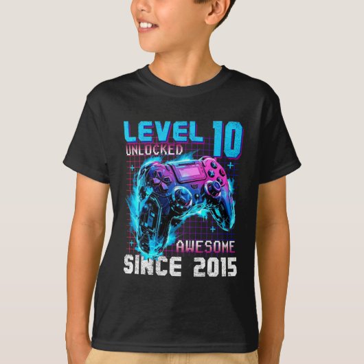 レベル10アンロック 2015年からスゴイ 10歳の誕生日 Tシャツ (正面)