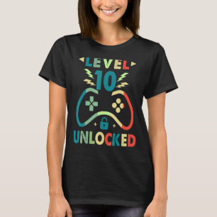 レベル10ロック解除されたビデオゲーマー10誕生日少年 Tシャツ