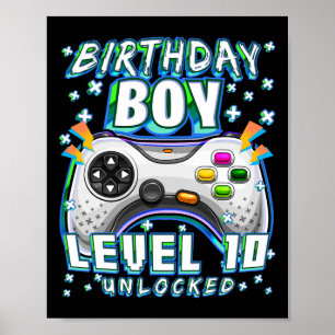 レベル10ロック解除されたビデオゲーム10誕生日ゲーマーB ポスター