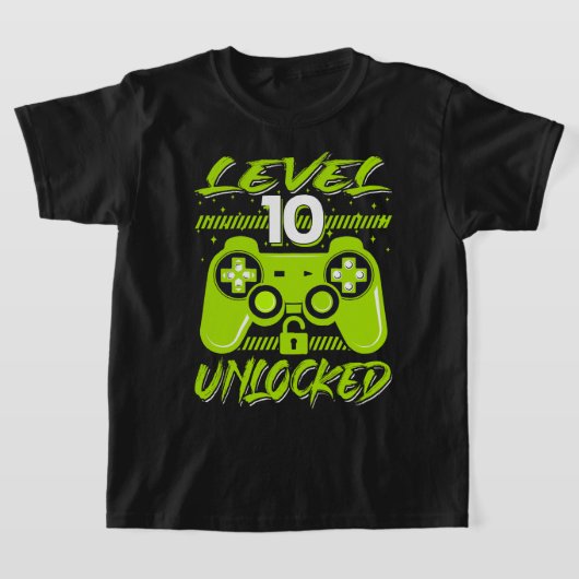 レベル10ロック解除されたビデオゲーム10誕生日ゲーマーG Tシャツ (レイダウン)