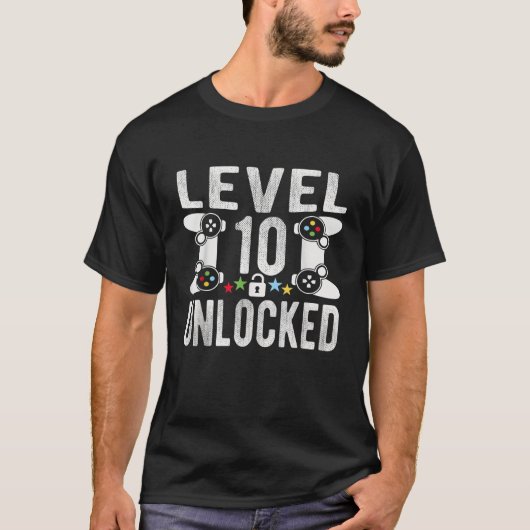 レベル10ロック解除されたビデオゲーム10thゲーマー誕生日 tシャツ (正面)