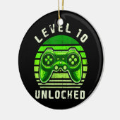 レベル10ロック解除ビデオゲーム10th誕生日ゲーマー セラミックオーナメント (左)