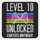 レベル10ロック解除10th誕生日ゲーマーパーソナライズされた スクエアシール (正面)