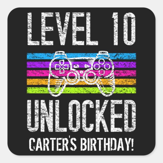 レベル10ロック解除10th誕生日ゲーマーパーソナライズされた スクエアシール (正面)