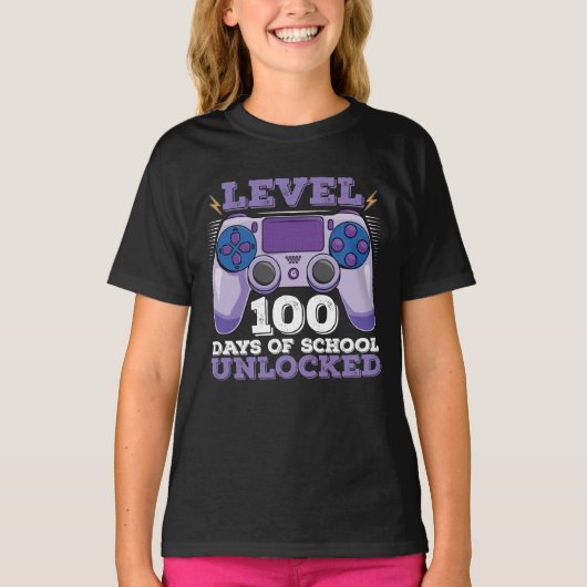 レベル100日の学校のロック解除ゲーマーゲーム Tシャツ (正面)