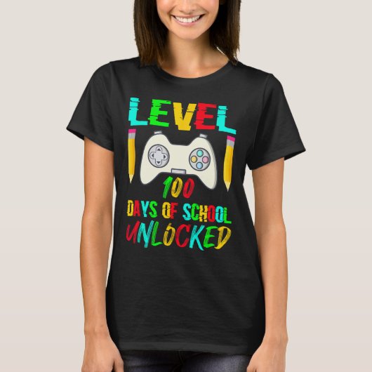 レベル100日の学校のロック解除ゲーマービデオゲーム Tシャツ (正面)