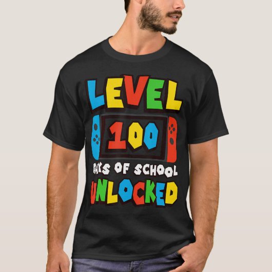 レベル100日の学校のロック解除ビデオゲーム少年 Tシャツ (正面)