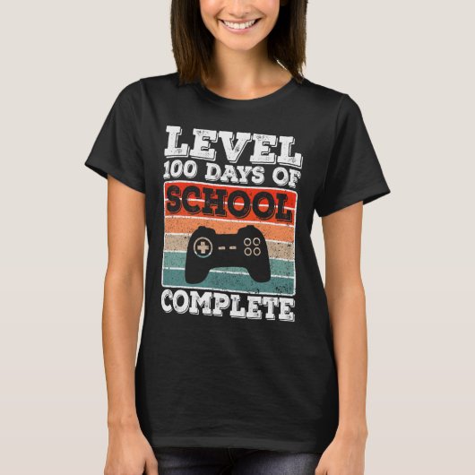 レベル100日の学校全体ゲーマー少年のビデオ Tシャツ (正面)