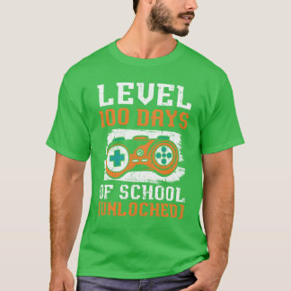 レベル100 学校へ行こう100日目 アンロック済み ゲーム ゲーマー Tシャツ