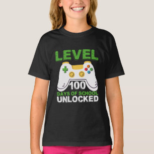 レベル100 学校へ行こう100日目 アンロック ゲーム好き ゲーマー ビデオゲーム Tシャツ