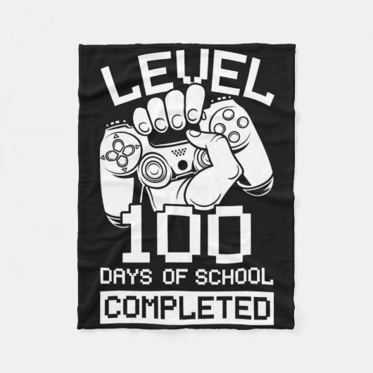 レベル100 学校へ行った日 達成済み ゲーム フリースブランケット (正面)
