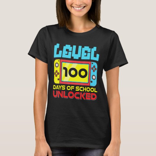 レベル100 学校生活100日達成 ゲーマー ビデオゲーム Tシャツ (正面)