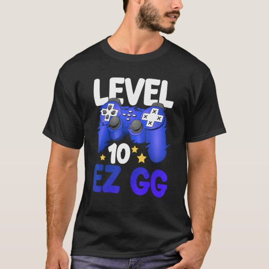 レベル10 EZ GG 10thゲーマーボーイ10代の若者コントローラー Tシャツ (正面)