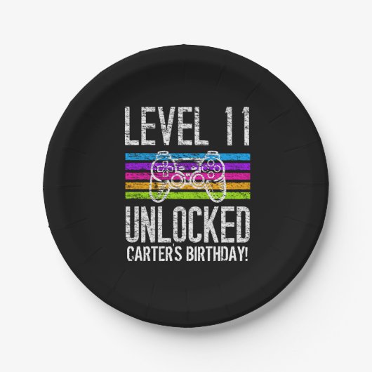 レベル11のロック解除された11番目の誕生日パーソナライズされた紙 ペーパープレート (正面)