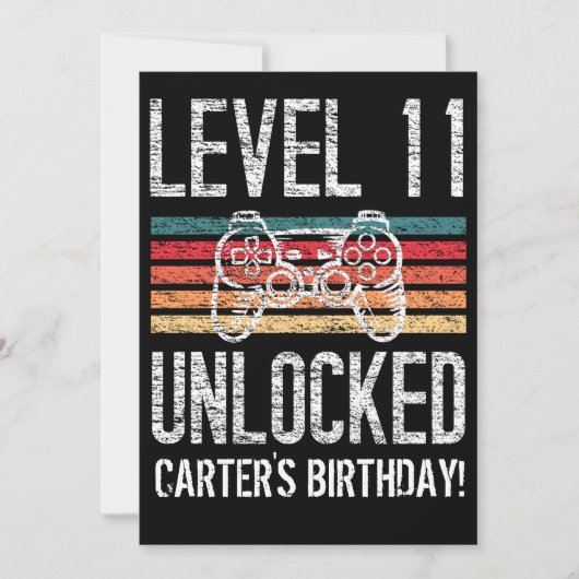 レベル11のロック解除された11誕生日 パーソナライズされた 招待状 (正面)