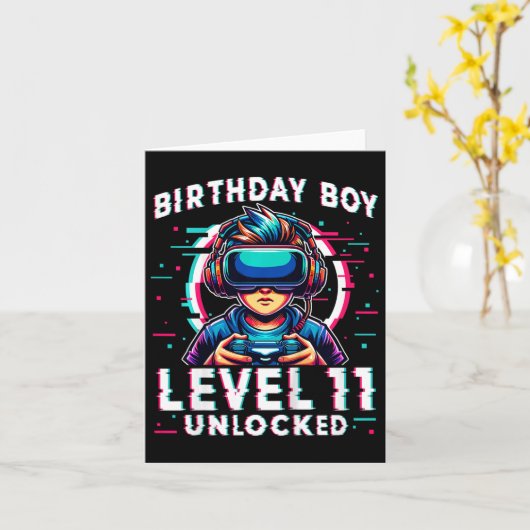 レベル11ロック解除11歳誕生日ゲーマーファン カード (黄色い花)