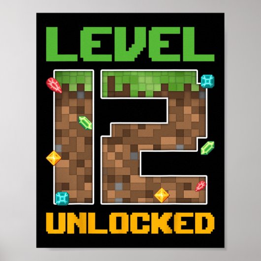レベル12アンロック済みビデオゲーム番号ピクセル12歳 ポスター (正面)