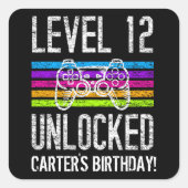 レベル12アンロック12th誕生日ゲーマー スクエアシール (正面)