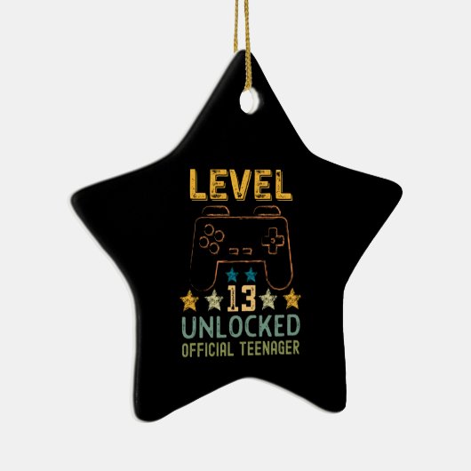 レベル13のロック解除された公式10代の若者おもしろいゲーマー セラミックオーナメント (右)