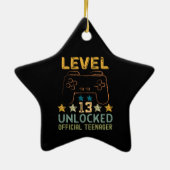 レベル13のロック解除された公式10代の若者おもしろいゲーマー セラミックオーナメント (裏面)