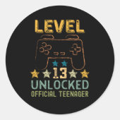 レベル13のロック解除された公式10代の若者おもしろいゲーマー ラウンドシール (正面)
